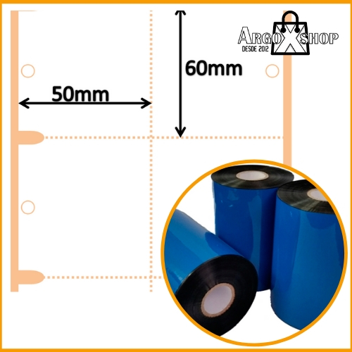 Etiquetas de Papel Cartão Não Adesivo - 50mm x 60mm + Ribbon de Cera de 450 Metros